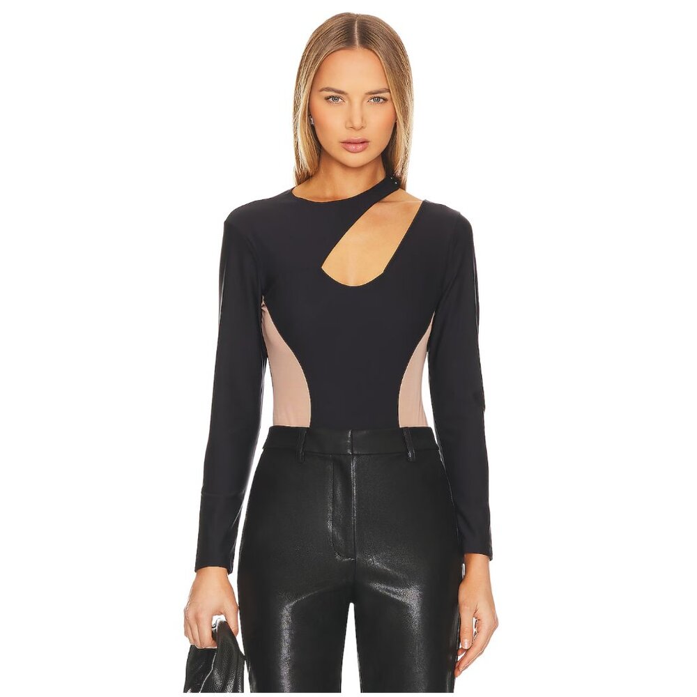Hanky Panky Tease Bodysuit w/ Cut Outs in Black & Nude S